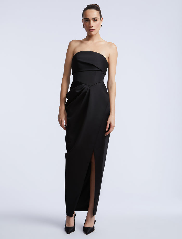 Solid Bodice Wrap Skirt Gown