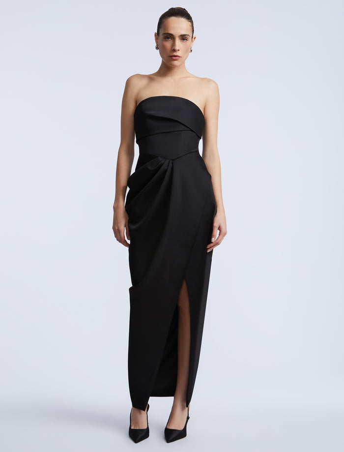 Solid Bodice Wrap Skirt Gown