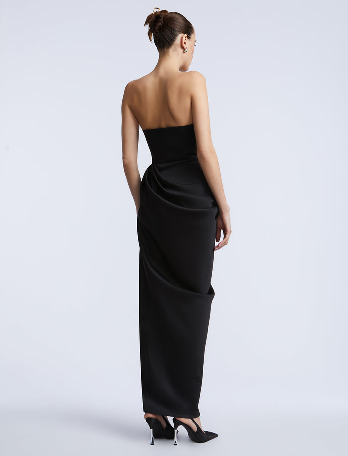 Solid Bodice Wrap Skirt Gown