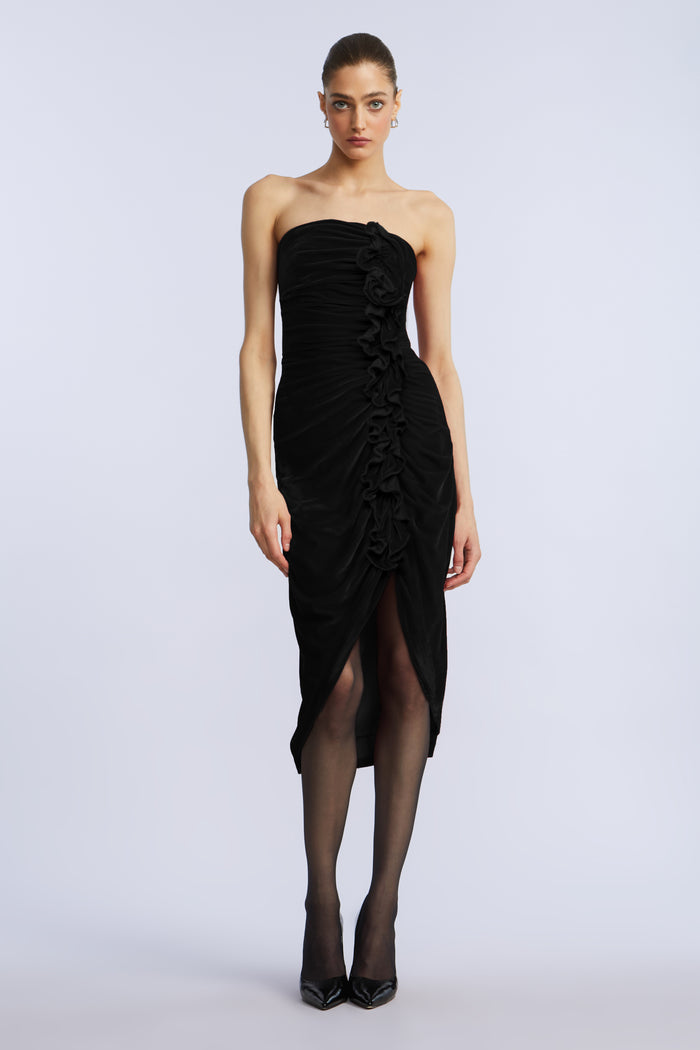 Strapless Velvet Ruffle Dress