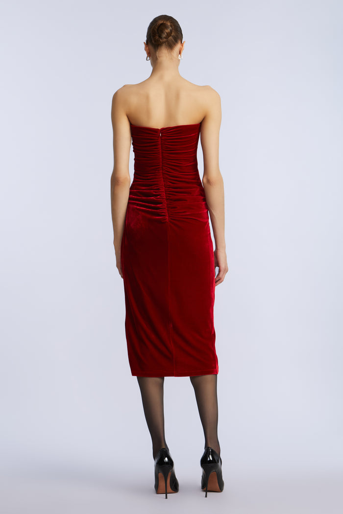 Strapless Velvet Ruffle Dress