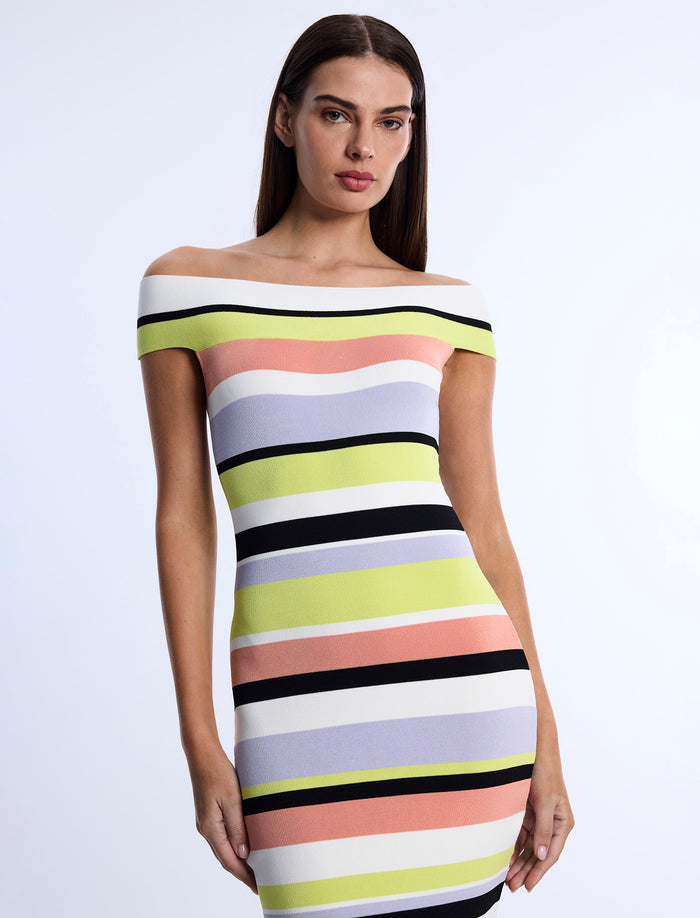 Stripe Knit Off-Shoulder Dress