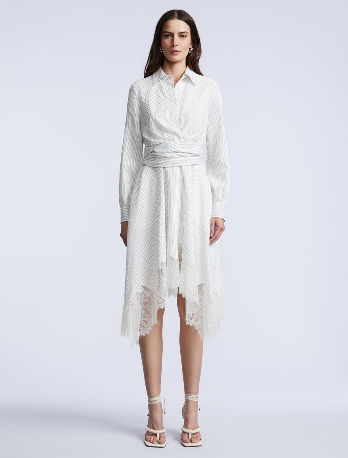 Stripe Shirt Dress With Lace