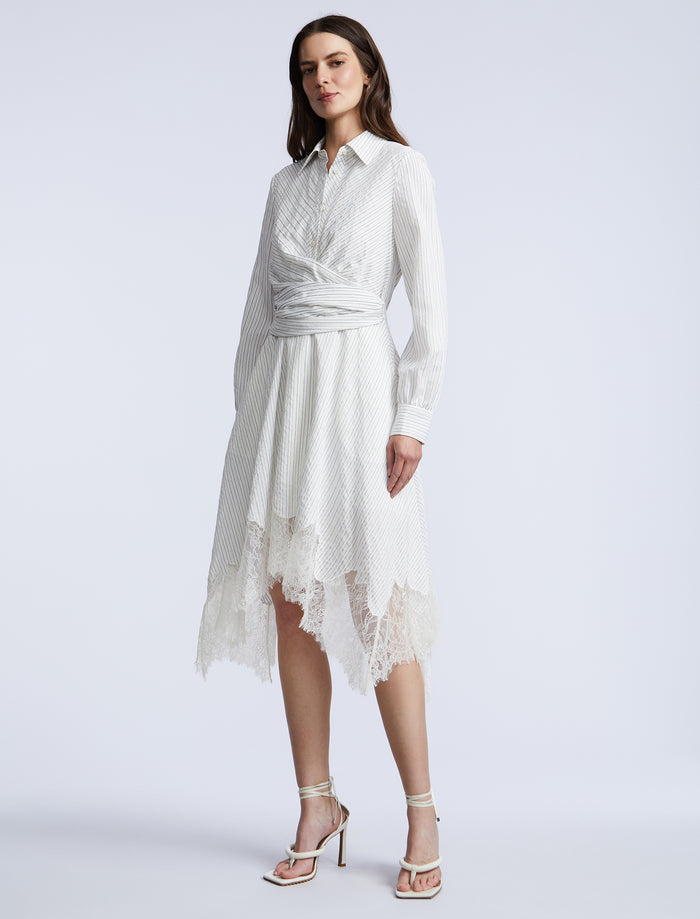 Stripe Shirt Dress With Lace