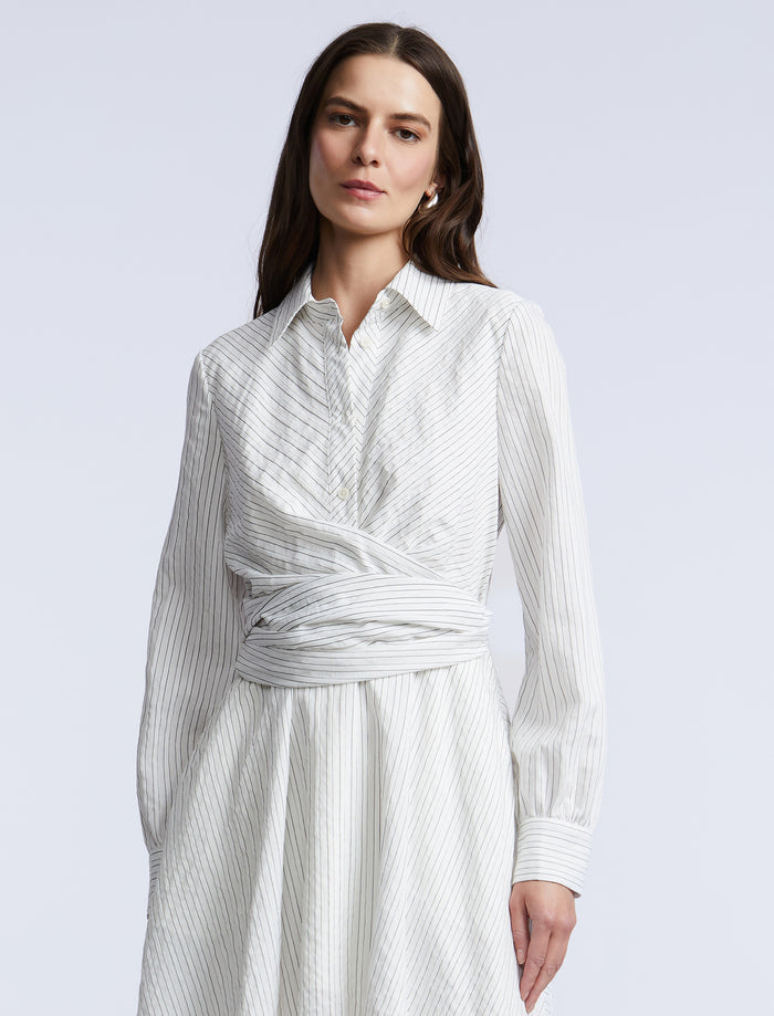Stripe Shirt Dress With Lace