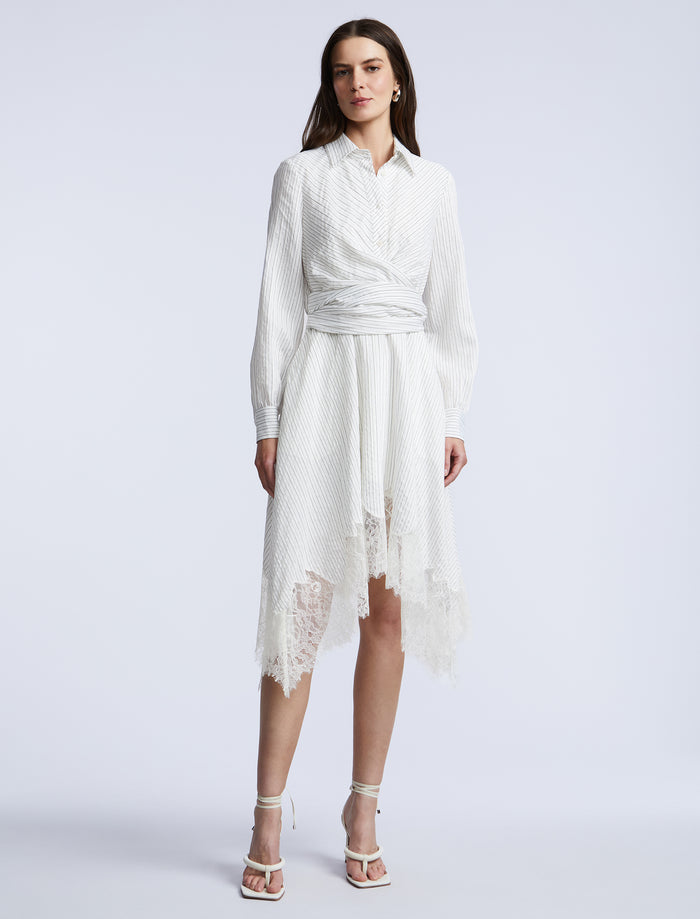 Stripe Shirt Dress With Lace