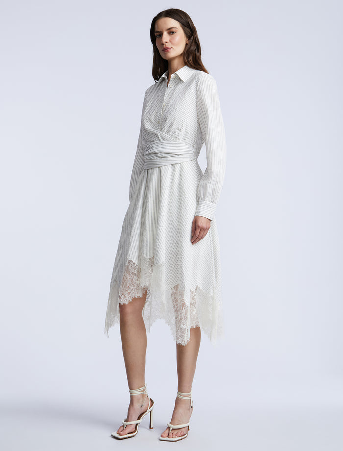 Stripe Shirt Dress With Lace