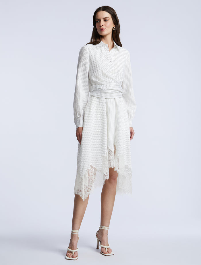 Stripe Shirt Dress With Lace
