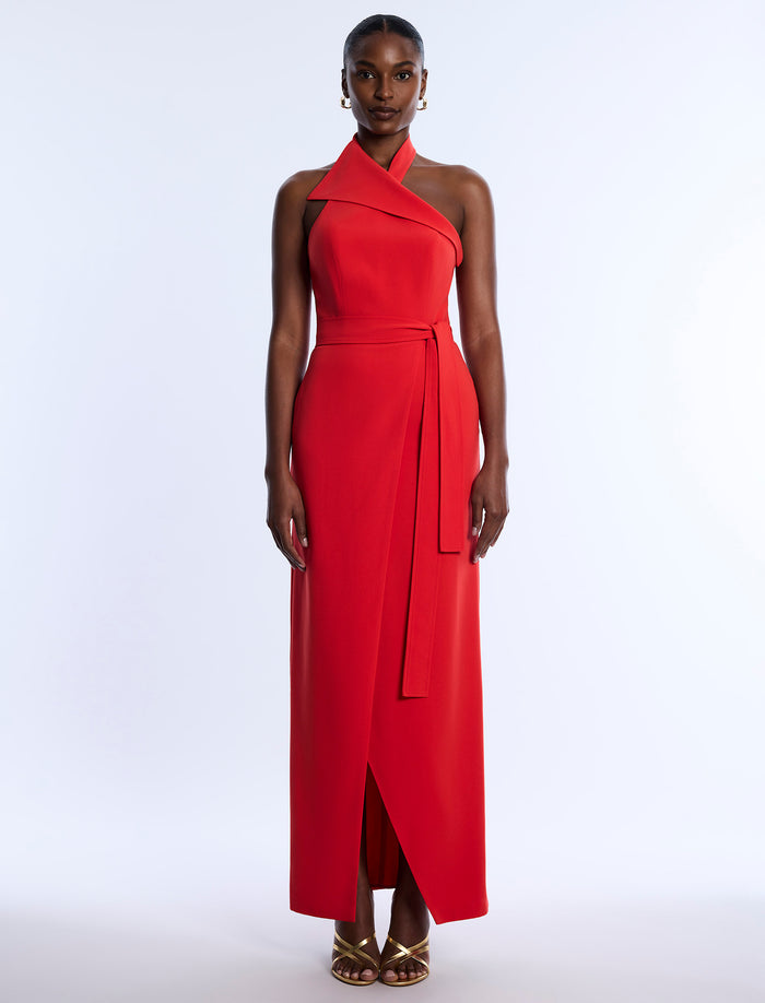 Tailored Collar Halter Dress