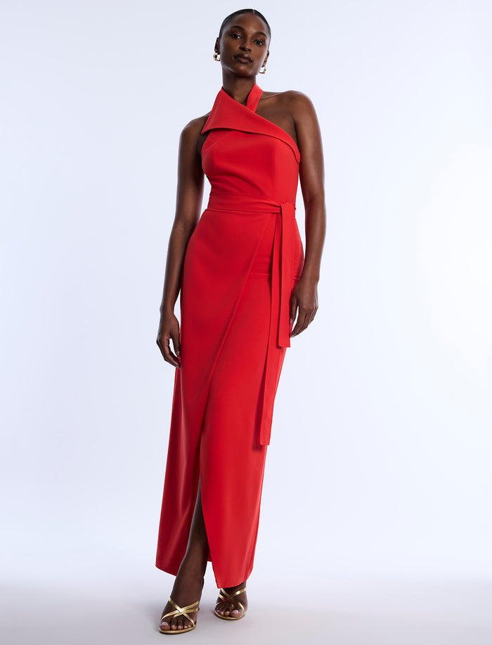 Tailored Collar Halter Dress