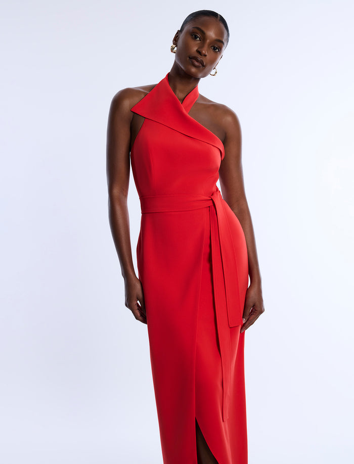 Tailored Collar Halter Dress
