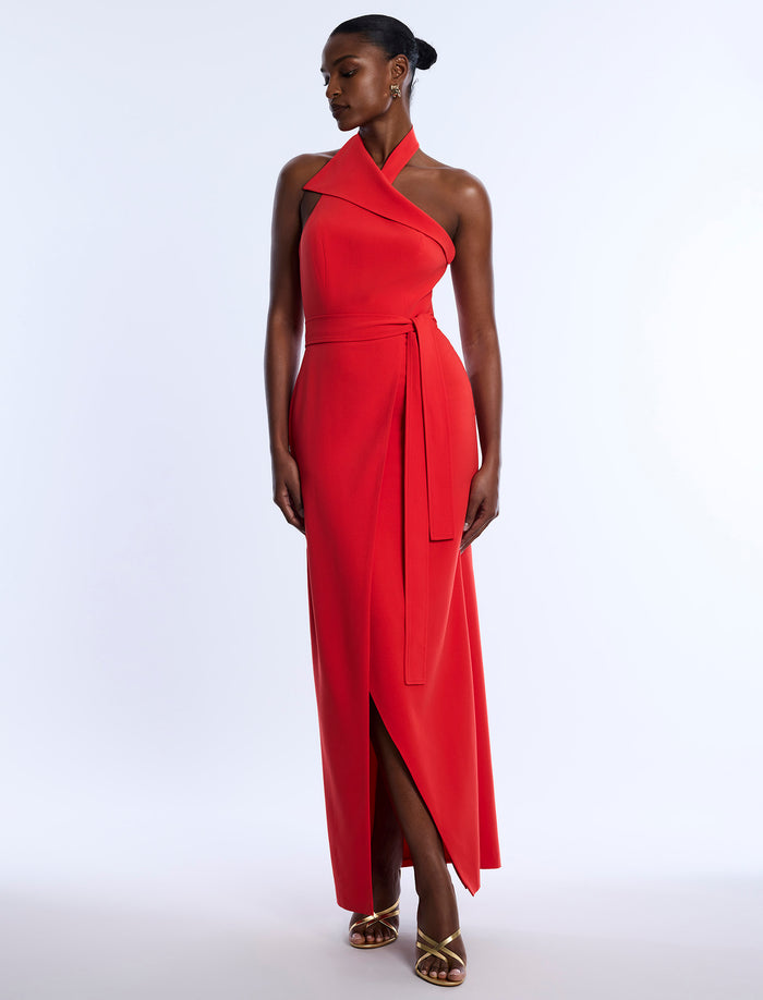 Tailored Collar Halter Dress