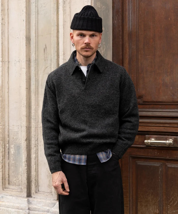 THE BEST SHETLAND POLO Knitwear X-SMALL / CHARCOAL - BRUT Clothing