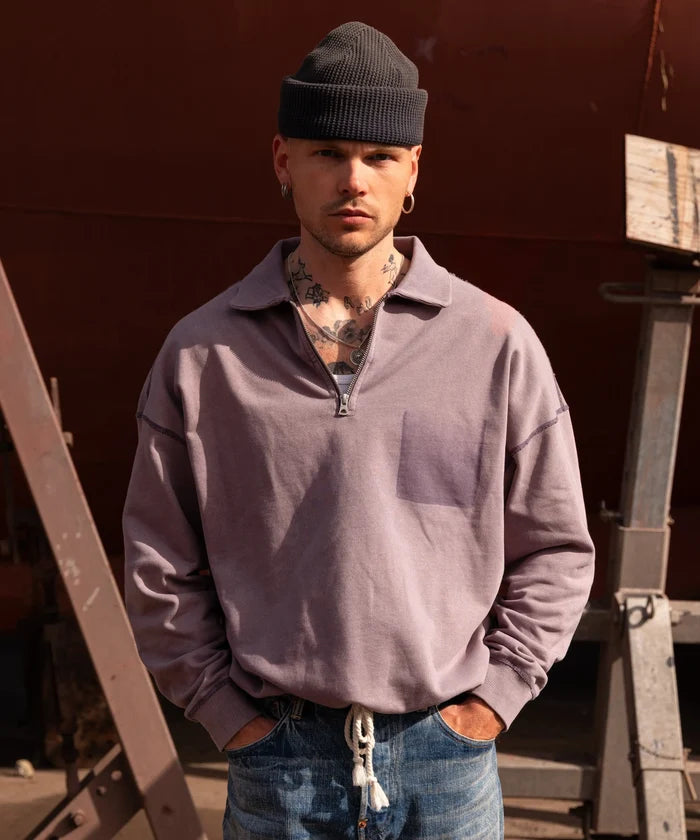 THE GHOST ZIPPED POLO Sweatshirts X-SMALL / FADED PURPLE - BRUT Clothing