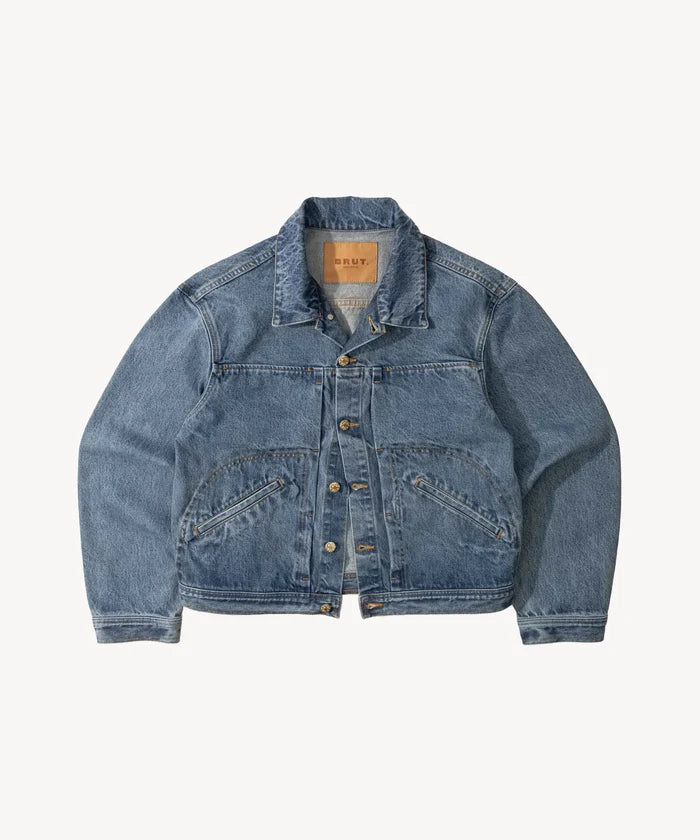 THE PLEATED DENIM JACKET Coats & Jackets X-SMALL / BLUE STONE WASH - BRUT Clothing