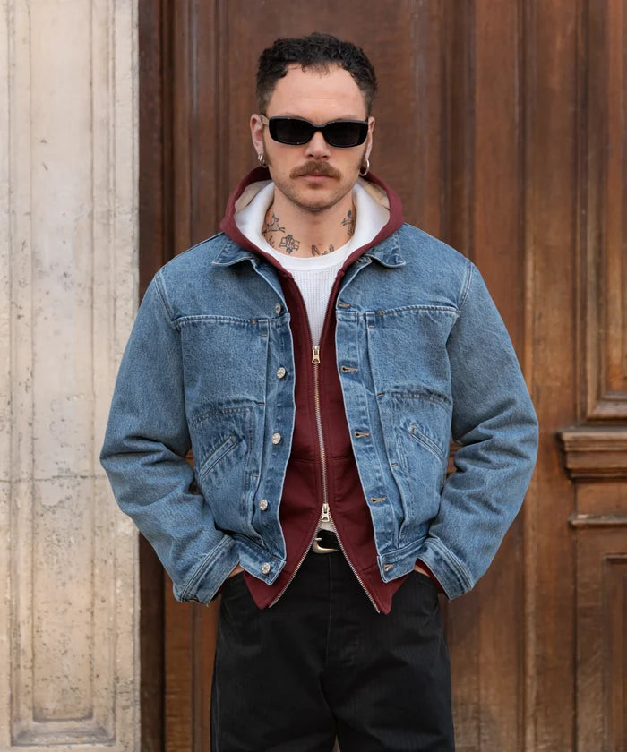 THE PLEATED DENIM JACKET Coats & Jackets X-SMALL / BLUE STONE WASH - BRUT Clothing