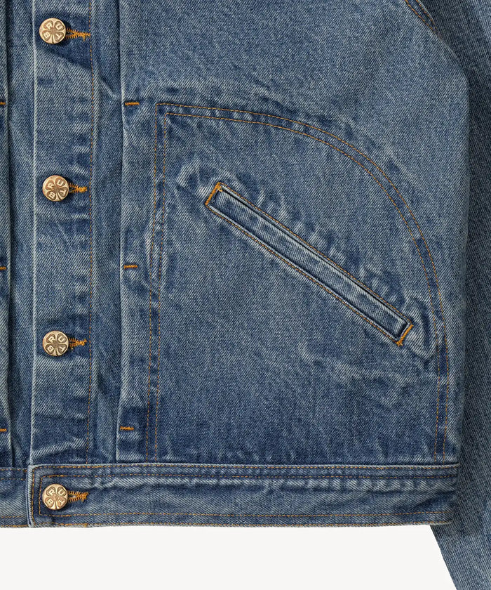 THE PLEATED DENIM JACKET Coats & Jackets X-SMALL / BLUE STONE WASH - BRUT Clothing