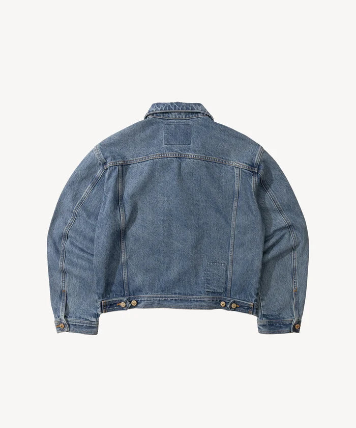 THE PLEATED DENIM JACKET Coats & Jackets X-SMALL / BLUE STONE WASH - BRUT Clothing