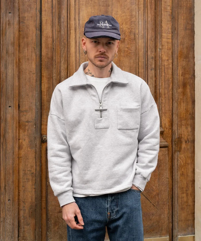 THE ZIPPED POLO Sweatshirts X-SMALL / HEATHER GREY - BRUT Clothing