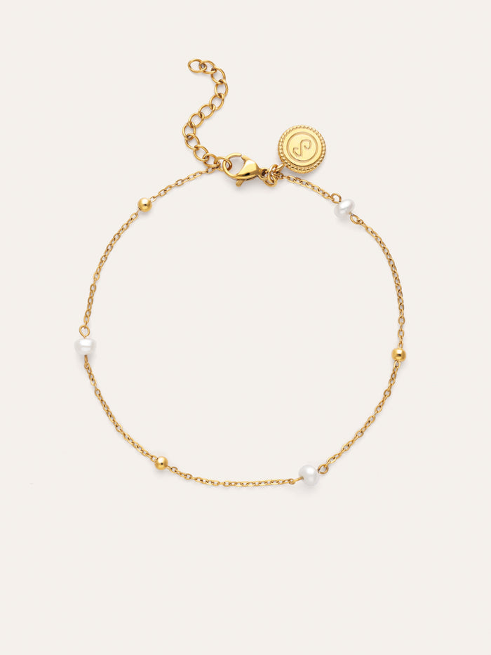 Tobillera Little Pearl Acero Baño Oro