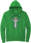 TOUCHDOWN JESUS. (KELLY GREEN HOODED SWEATSHIRT) - OBVIOUS SHIRTS
