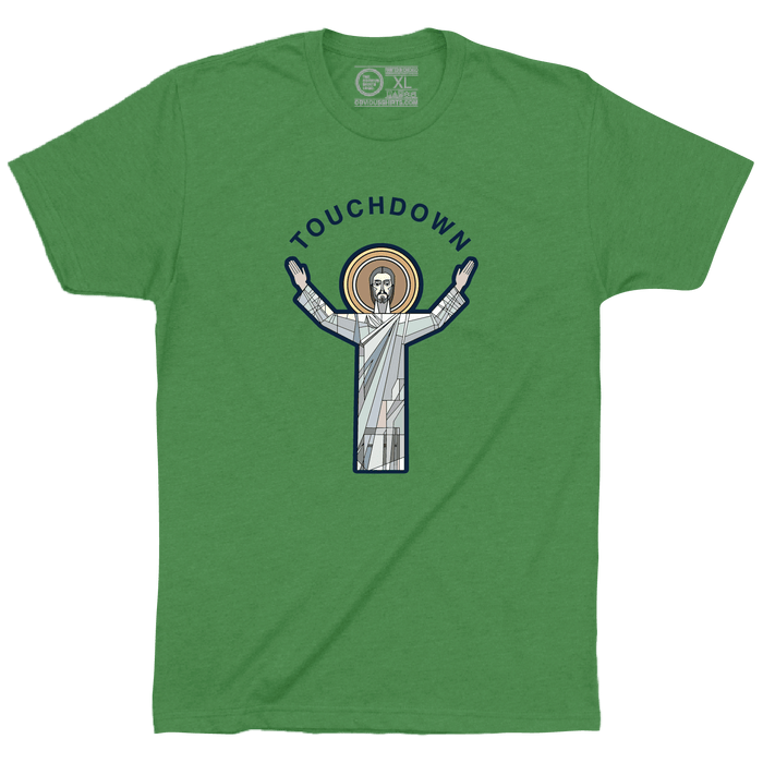 TOUCHDOWN JESUS. (KELLY GREEN) - OBVIOUS SHIRTS