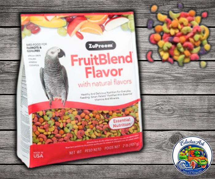 Colorful fruitblend pellet bird food for parrots and conures with balanced nutrition vitamins and fruit shapes